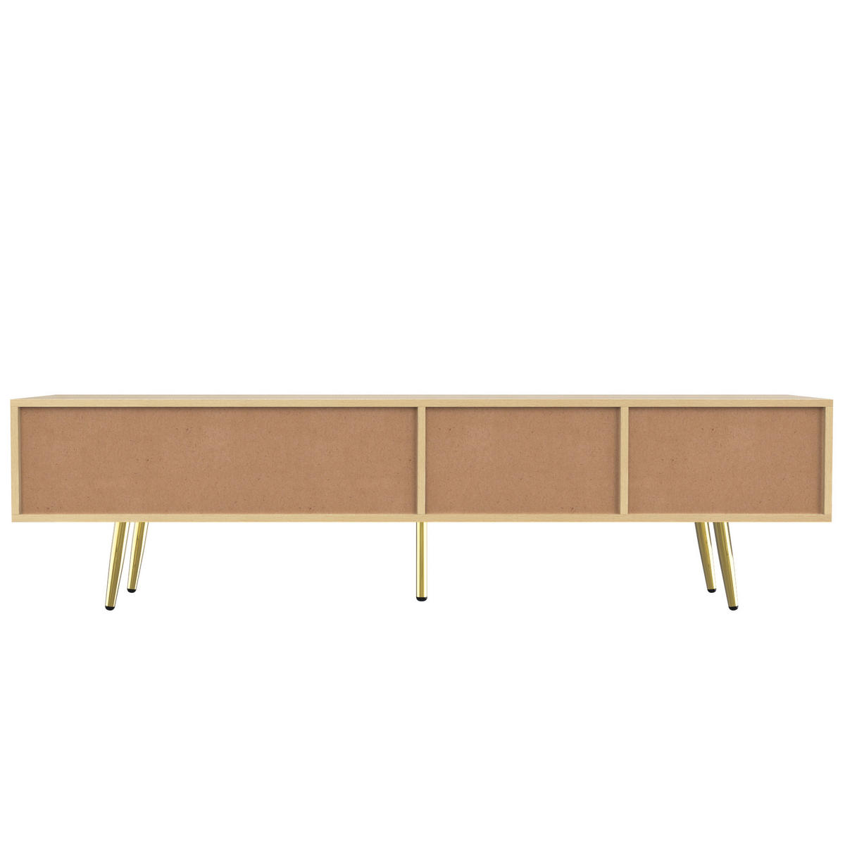LOWBOARD in Naturfarben TV-Schrank mit Schubladen und Goldfüßen für Wohnzimmer, B160/T36/H42 cm - Goldfarben/Naturfarben, Holzwerkstoff/Metall (160/42/36cm) - STILVORA