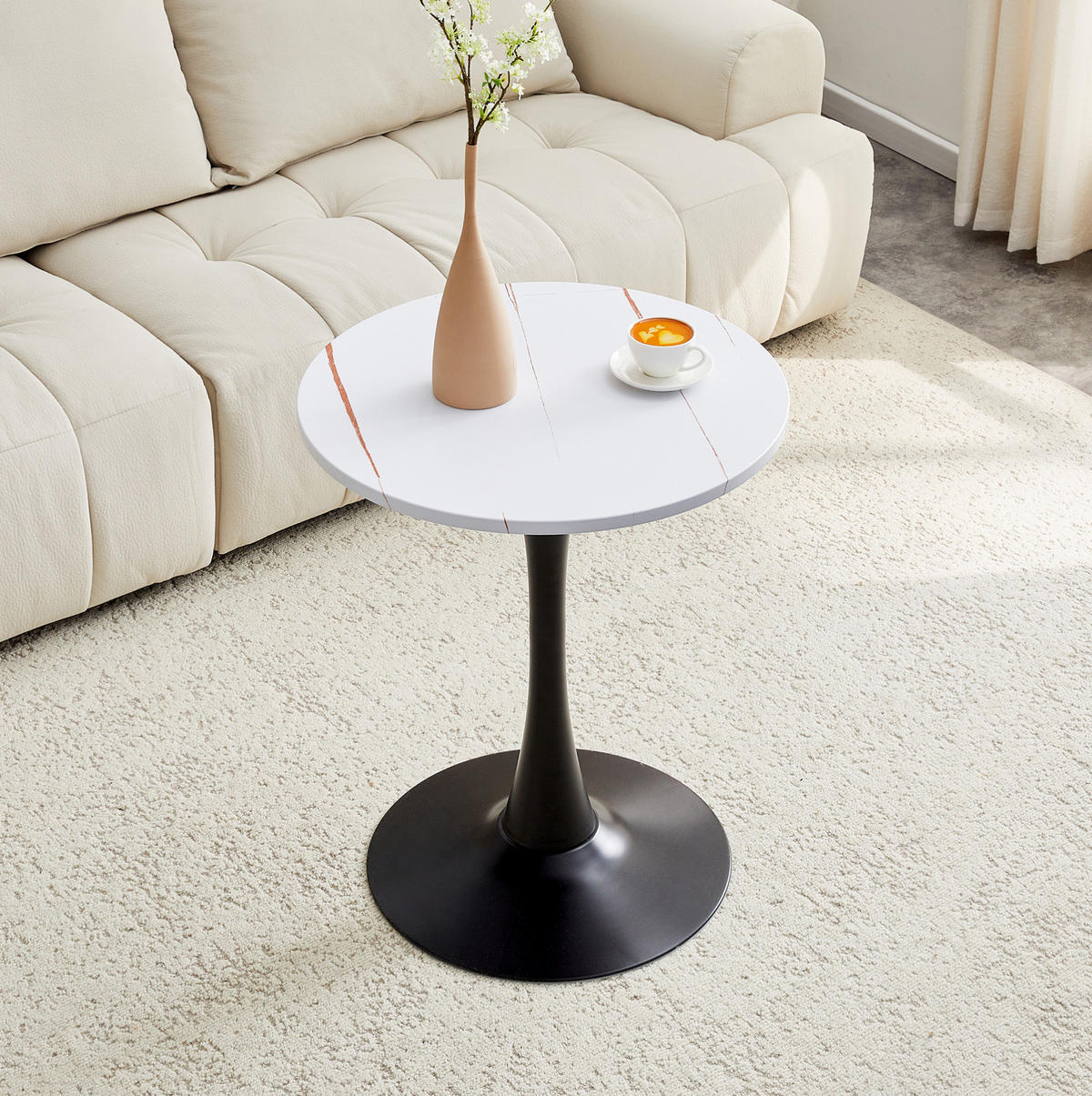 BEISTELLTISCH rund 60/60/72 cm Weiß Schwarz aus MDF Metall mit thermoformierter Tischplatte - Weiß, Holzwerkstoff (60/60/72cm) - OKWISH