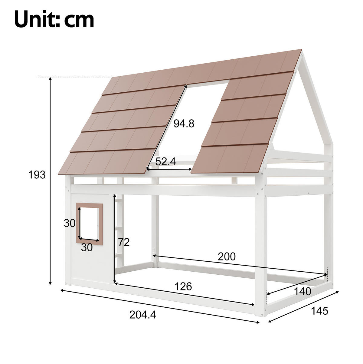 ETAGENBETT 140/200 cm weiß/braun aus Holz mit Dach und Leiter - Weiß, Holzwerkstoff (140/200cm) - OKWISH