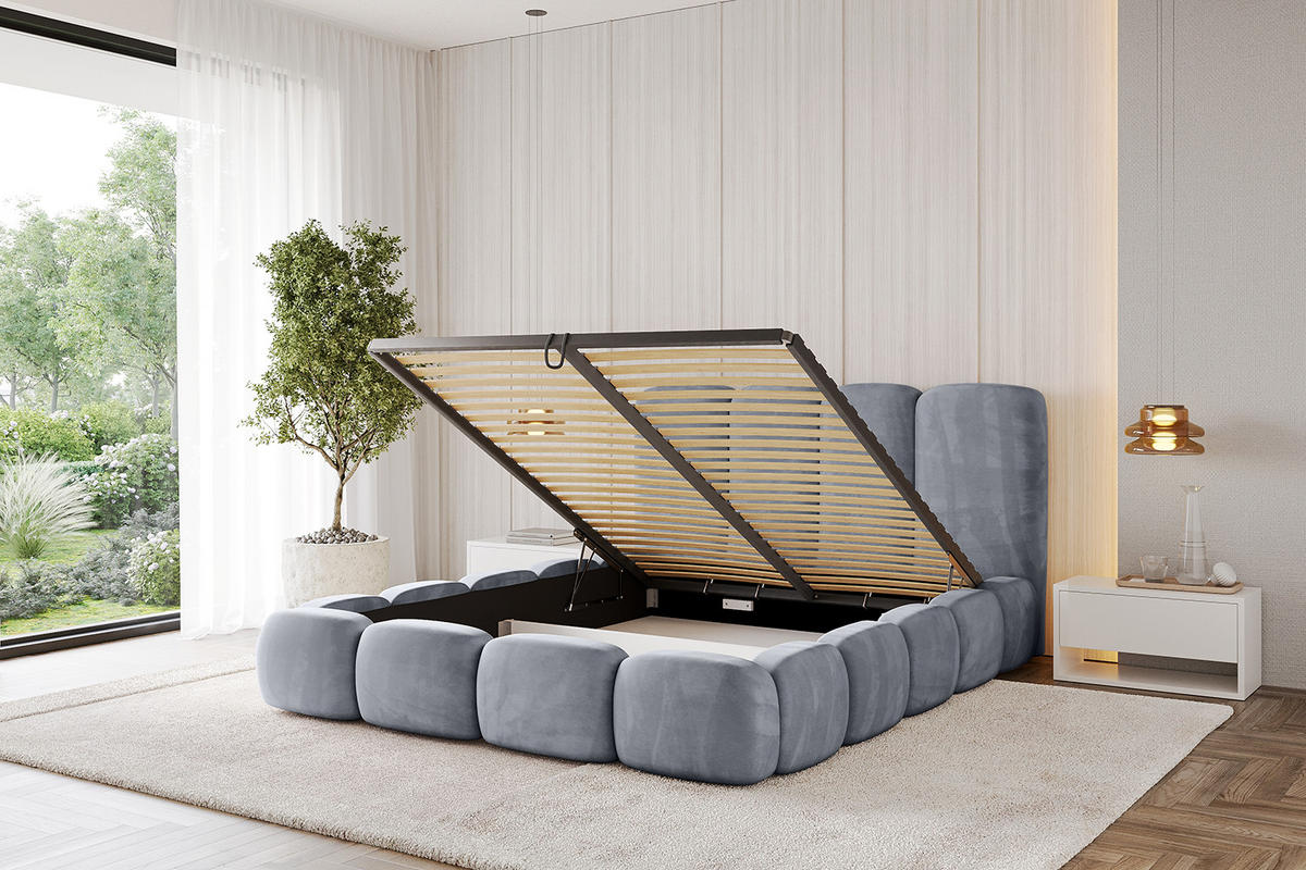 POLSTERBETT mit Bettkasten und Lattenrost, Boxbett ohne Matratze - KALA 180x200 Grau - Grau, Holzwerkstoff/Textil (180/200cm) - ALTDECOR