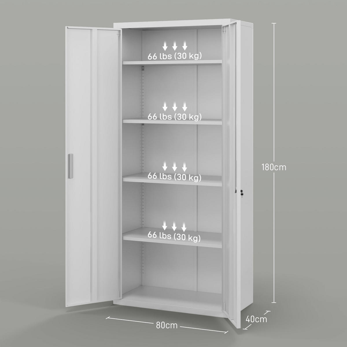 AKTENSCHRANK mit 2 Türen, Weiß - Weiß, Metall (80/180/40cm) - HOMCOM
