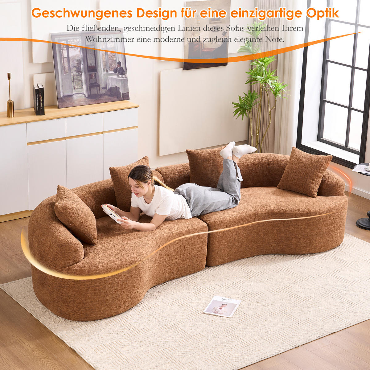 ECKSOFA 275/115/63 cm Karamell Chenille - Cognac, Textil (275/115cm) - Oxeza