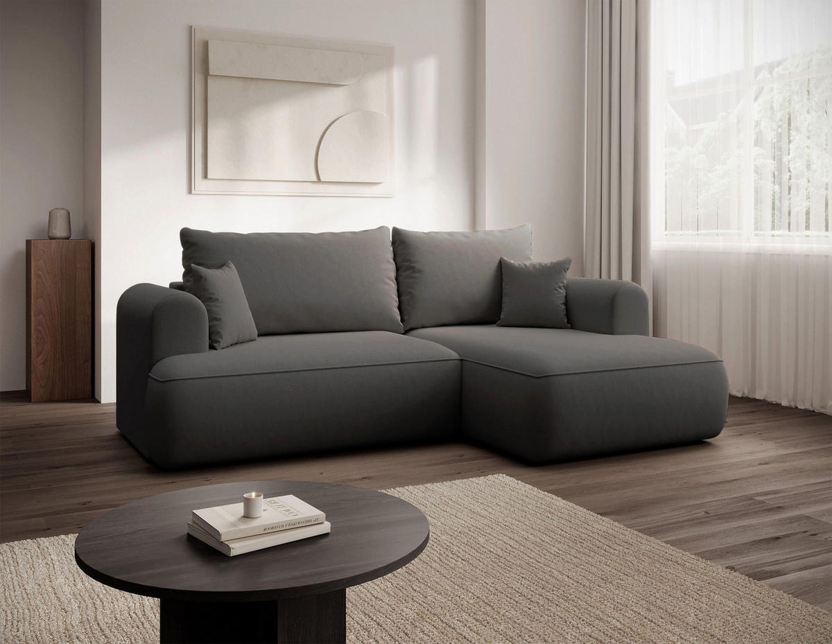 ROHOVÁ rozkladacia pohovka Ovo Mini tmavosivá, zamatový poťah Easy-Clean - čierna/tmavosivá, textil/plast (156/238cm) - Selsey