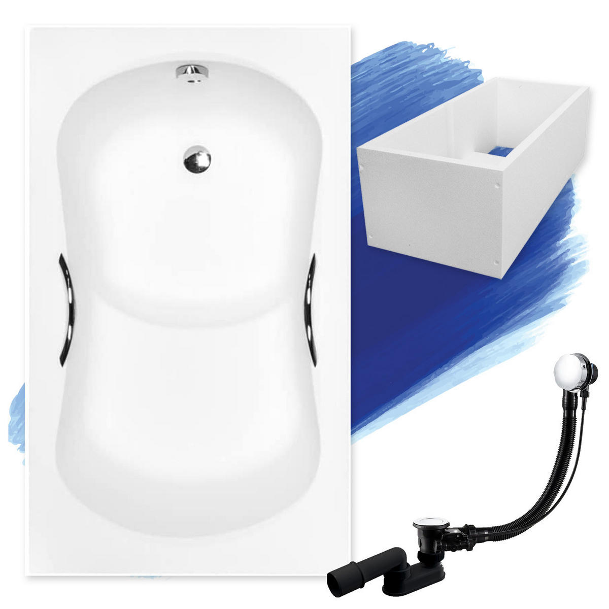 BADEWANNE Rechteck ARIA REHAB 120/70 mit Träger und Handgriffen Ablauf Füße - Weiß, Kunststoff (70/55.5/120cm) - bad land