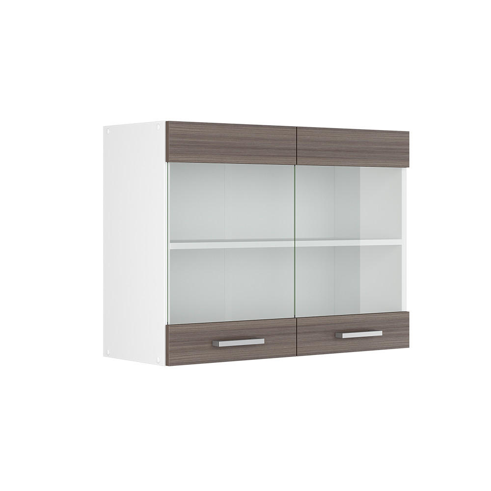 KÜCHENGLASSCHRANK R-Line Grau 80 cm - Weiß/Braun, Holzwerkstoff (80/60/31cm) - Vicco