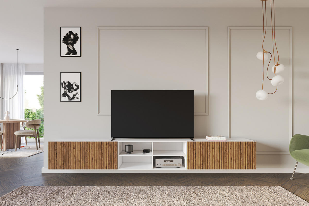 LOWBOARD NOA-2-W 3x100x40x41 cm - Weiß / Katania - Eiche Wotan, Holzwerkstoff (300/40/41cm) - ALTDECOR