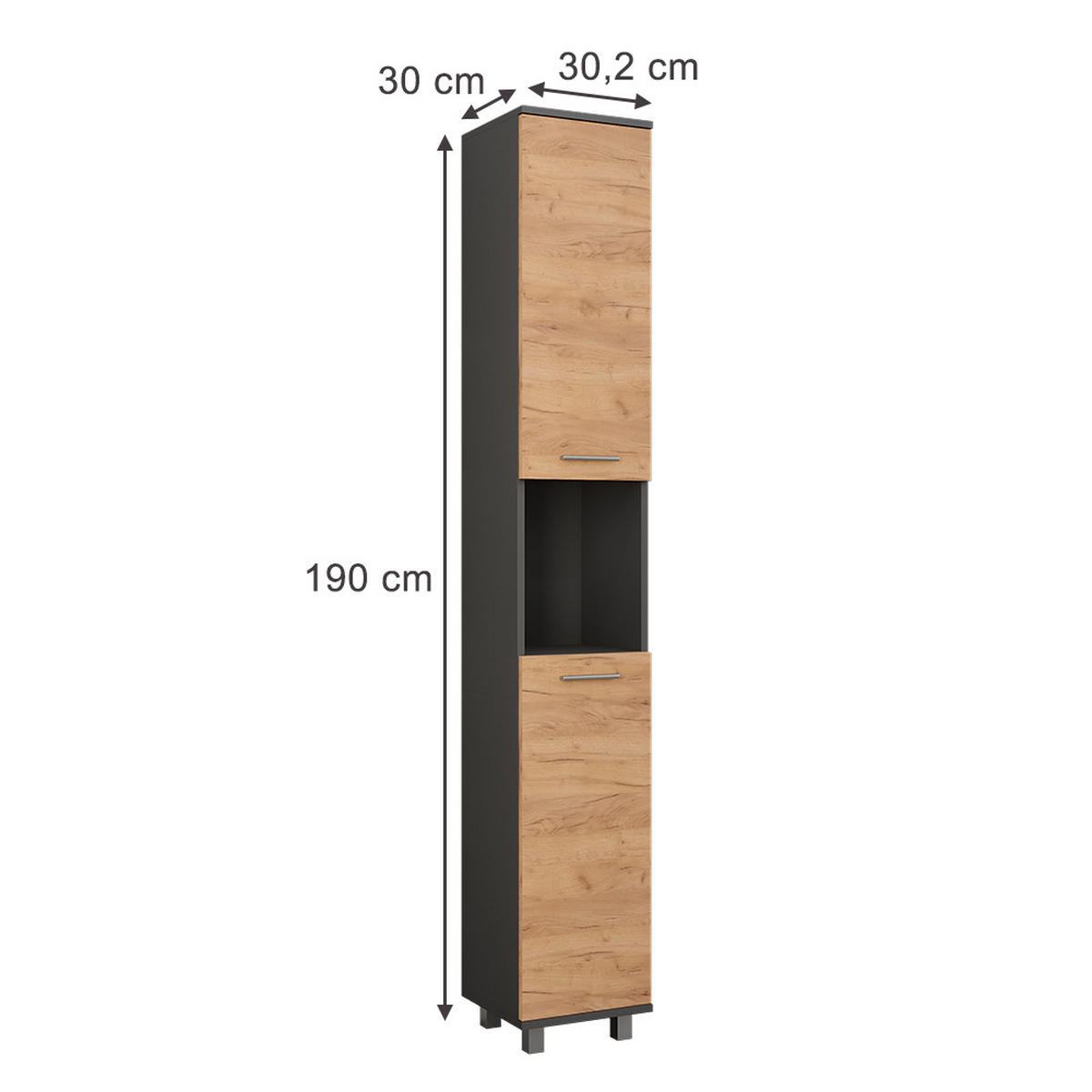 HOCHSCHRANK Ilias Anthrazit/Goldkraft Eiche 30.2 x 190 cm mit 2 Türen - Honigeiche/Anthrazit, Holzwerkstoff (30.2/190/30cm) - Vicco