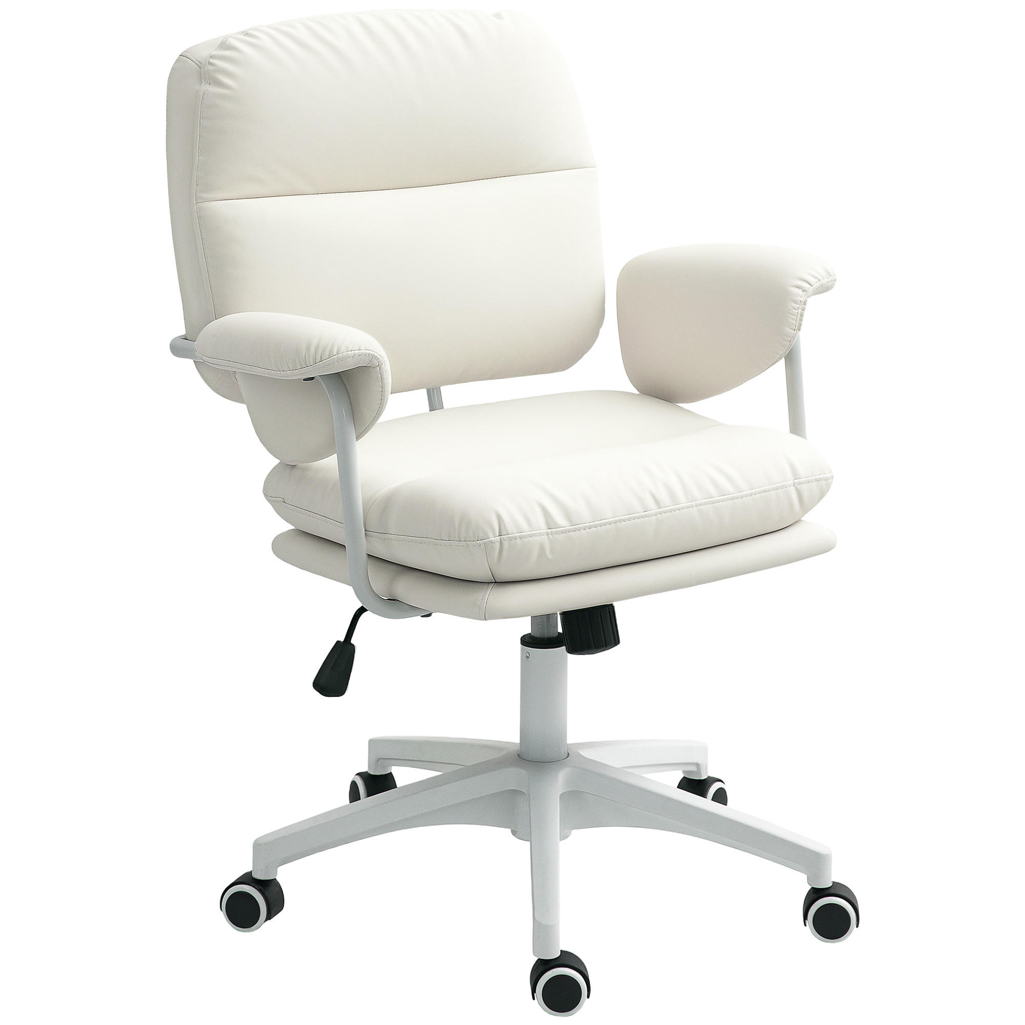 BÜROSTUHL mit Kippfunktion, Gepolstert Schreibtischstuhl Höhenverstellbar Weiß - Weiß, Holzwerkstoff/Kunststoff (64/98/65cm) - HOMCOM