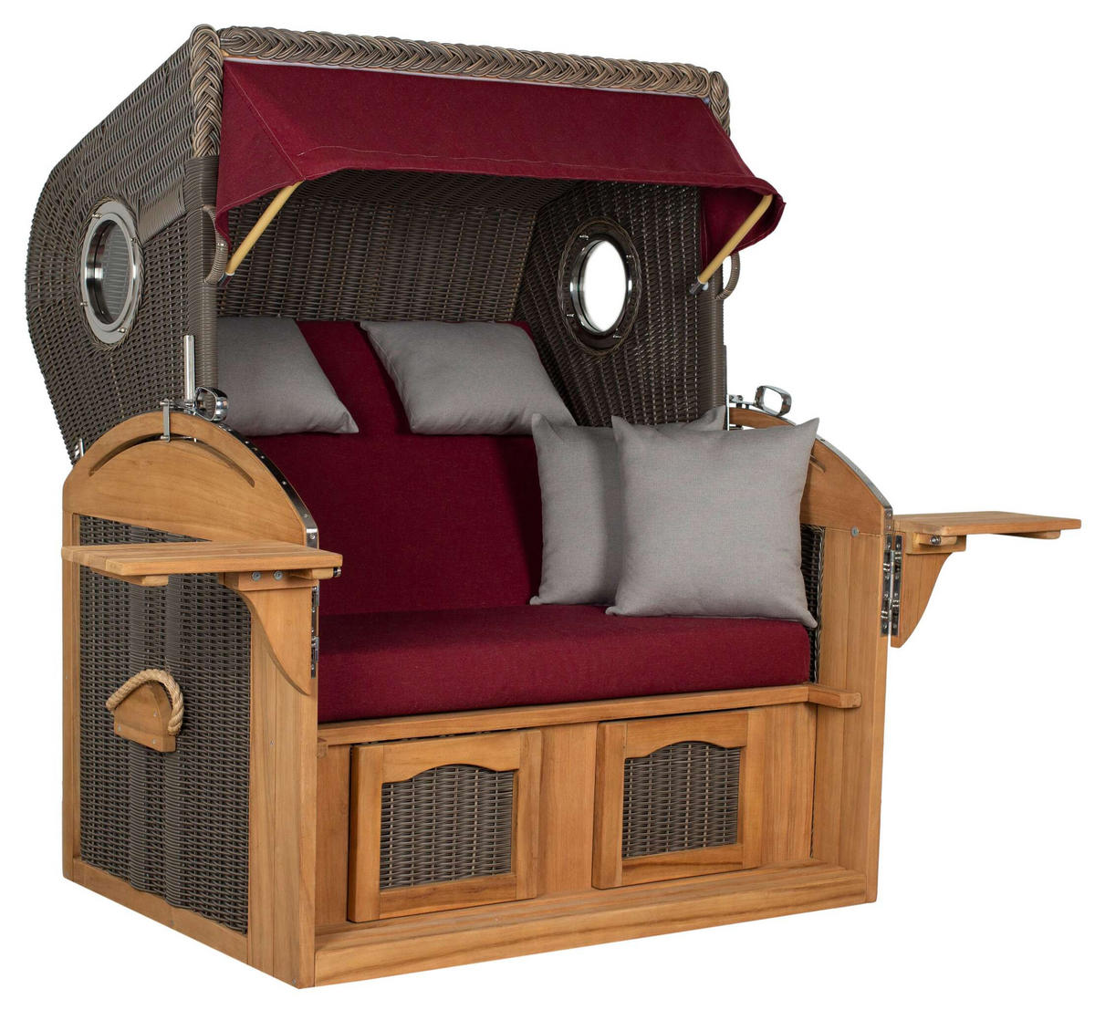 STRANDKORB XL Schillig Bullauge - Rot/Braun, Metall (142/170/95cm) - Mr. Deko