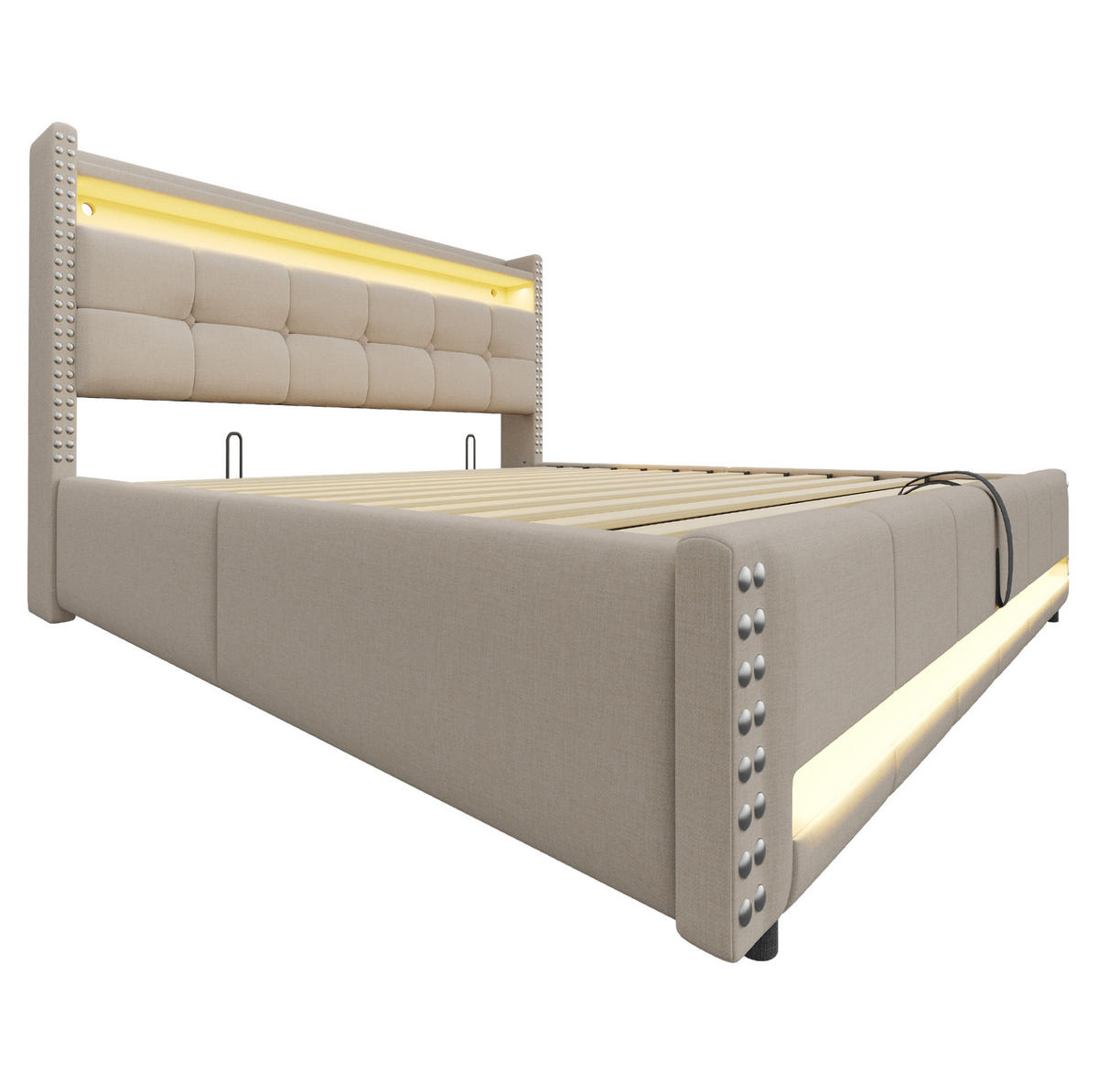 POLSTERBETT mit Stauraum und LED 180x200 cm Beige - Beige, Metall (180/200cm) - Meubliv