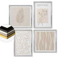 WANDBILDER 4er Set - 50x50 cm & 40x60 cm Silberner Rahmen - Minimalistische Pflanzenmotive - Silberfarben, Kunststoff (50/50cm) - ArtPrintCave