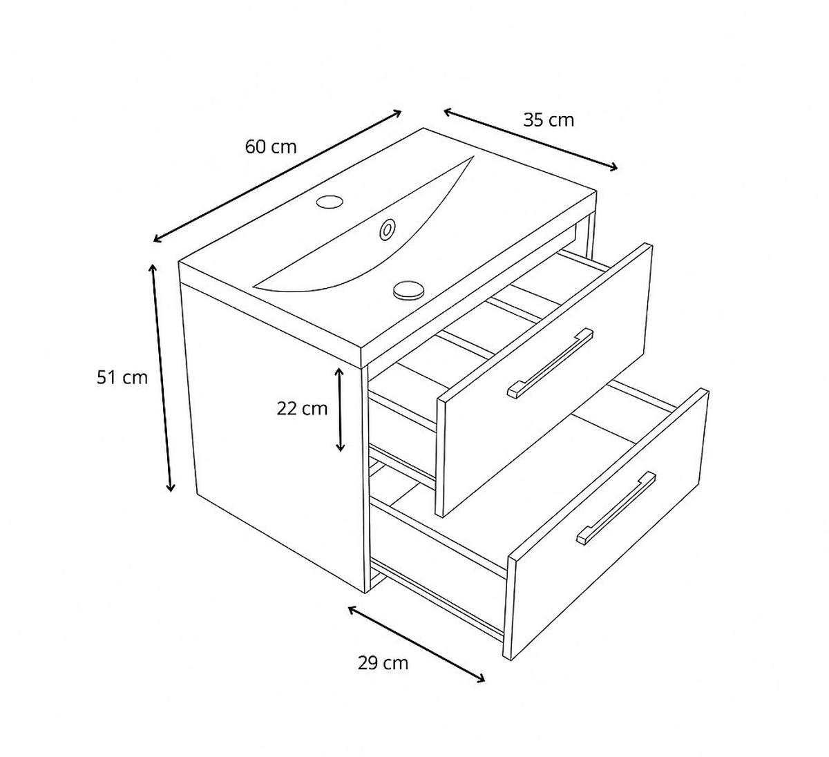 BADMÖBEL-SET Florence 2 Teile Kastanien Eiche / Grau - 60 x 35 x 51 cm - Eichefarben/Grau, Holz (60/51/35cm) - Badplaats