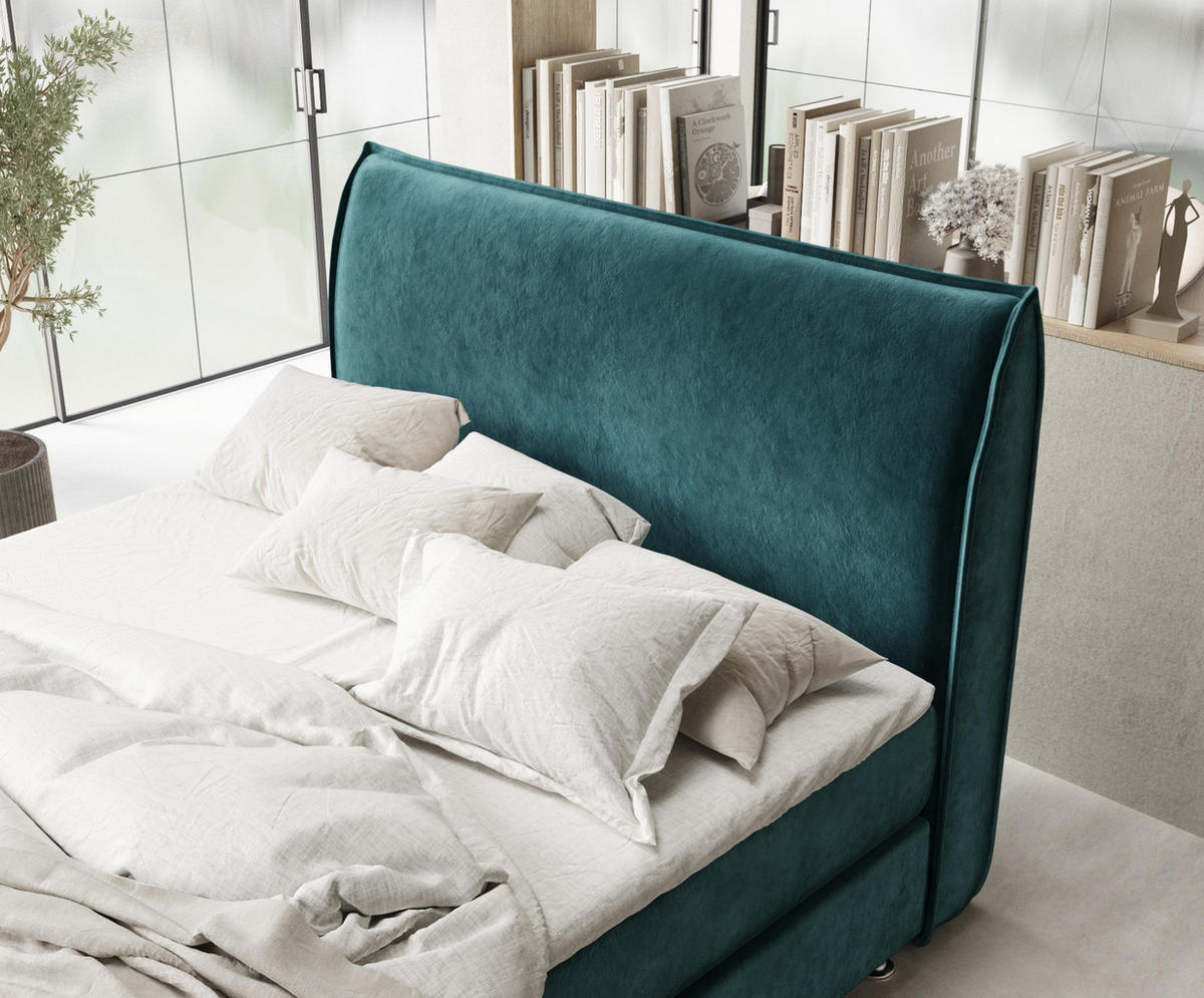BOXSPRINGBETT Chermin Türkisfarben 160/200 cm mit Latex-Topper - Türkis/Silberfarben, Holz/Holzwerkstoff (160/200cm) - Maison de Reve