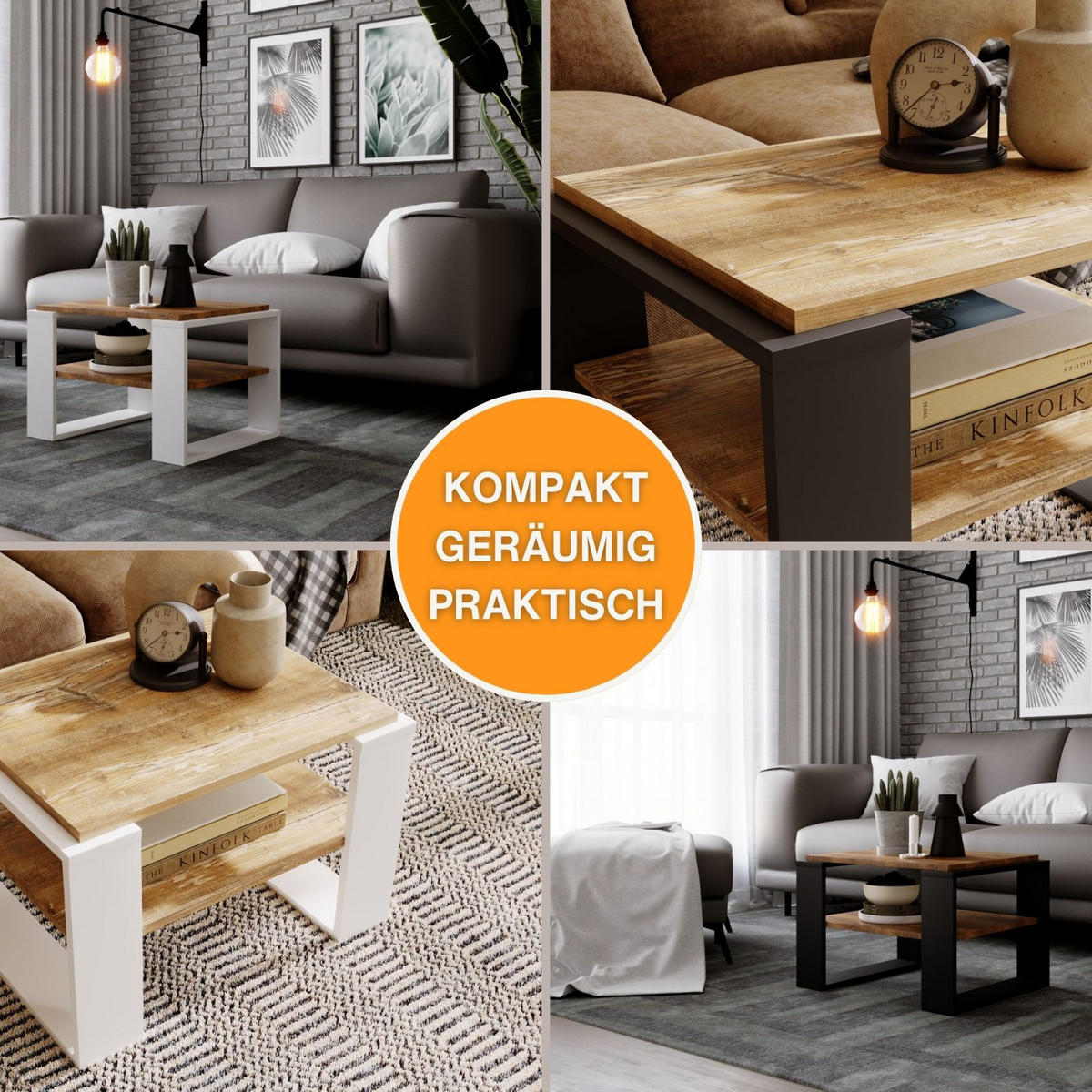 COUCHTISCH Holzwerkstoff rechteckig stabil Nussbaumfarben 44/54/63cm - Nussbaumfarben/Weiß, Holzwerkstoff (54/63/44cm) - CraftPAK