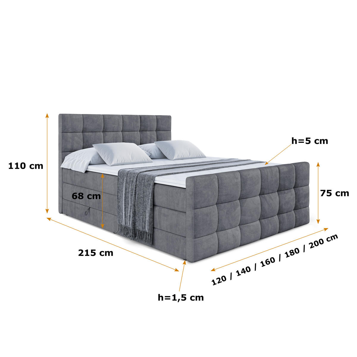 BOXSPRINGBETT APO-Z KING - 160 x 200 - H3/H4 - Dunkelgrau - Dunkelgrau, Holzwerkstoff (160/200cm) - ALTDECOR