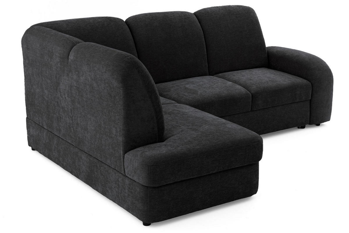 ECKSOFA VIBE L Links mit Schlaffunktion 129x205 Chenille Anthrazit - Anthrazit/Schwarz, Holz/Kunststoff (186/250cm) - Muffo
