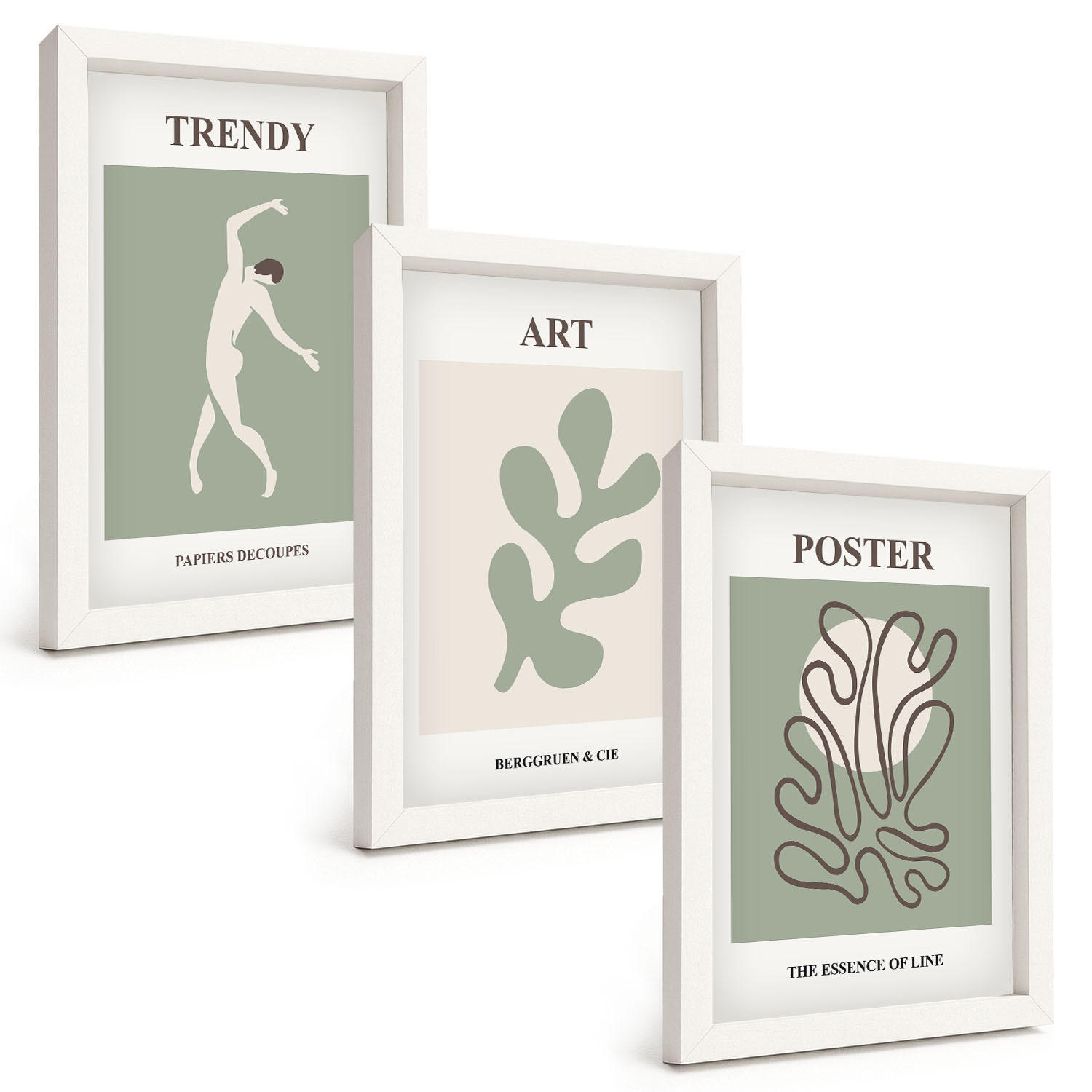 BILDER SET 3er Set - 20x30 cm Weißer Rahmen - Abstrakte Pflanzenfiguren - Weiß, Kunststoff (20/30cm) - TULUP