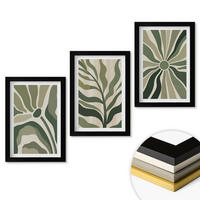 WANDBILDER 3er-Set - 20x30 cm Schwarzer Rahmen - Grüne und beige Pflanzenmuster - Schwarz, Kunststoff (20/30cm) - ArtPrintCave