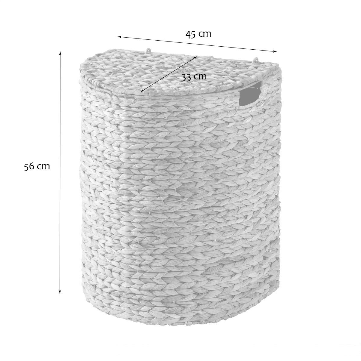 HALBMONDFÖRMIGER Wäschekorb aus Wasserhyazinthe mit Deckel 32/55/45 cm - Beige, Naturmaterialen (32/55/45cm) - Calicosy