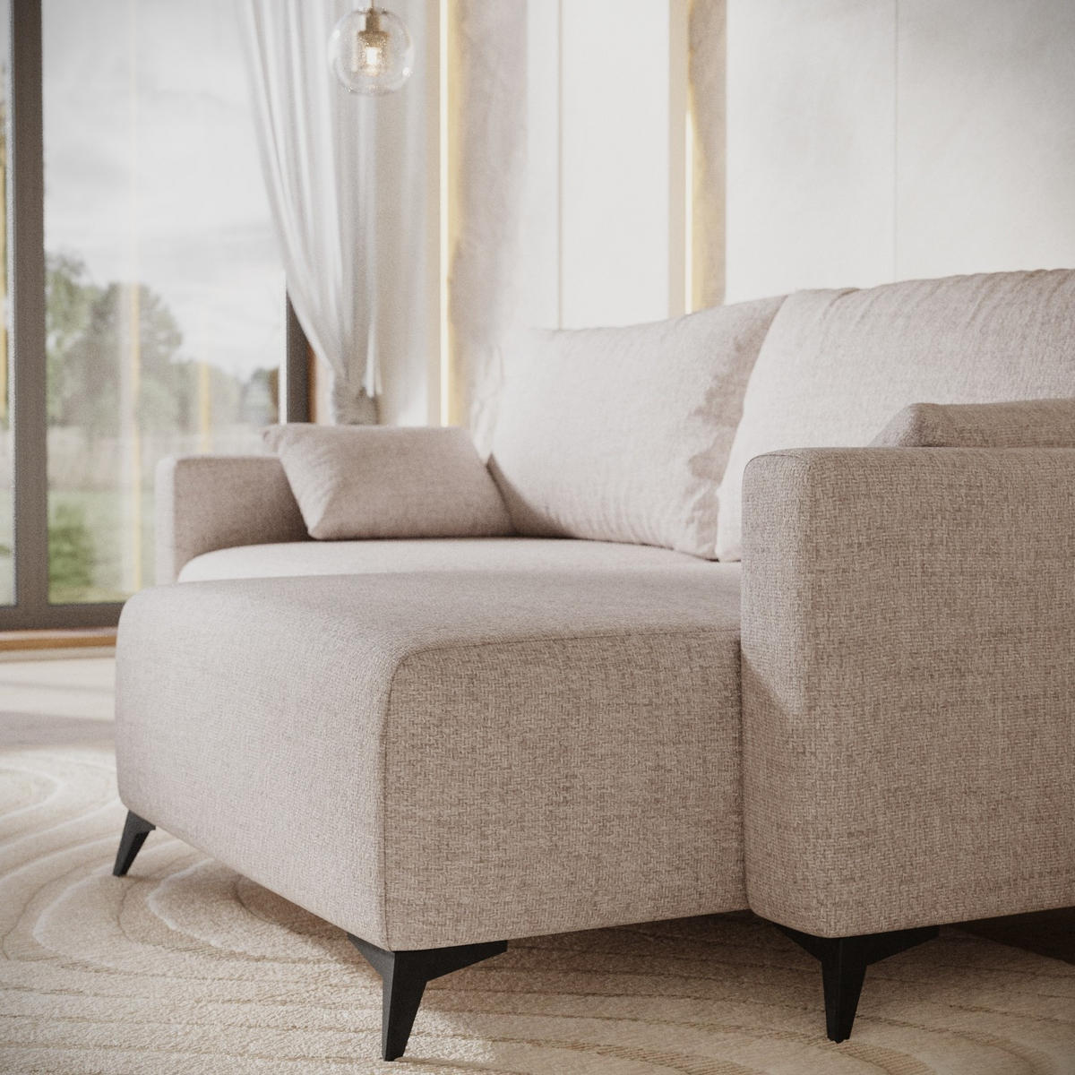 ROHOVÁ SEDAČKA NUVIO, textil, Písková - černá/písková barva, kov/dřevo (239/148cm) - AltaBeds