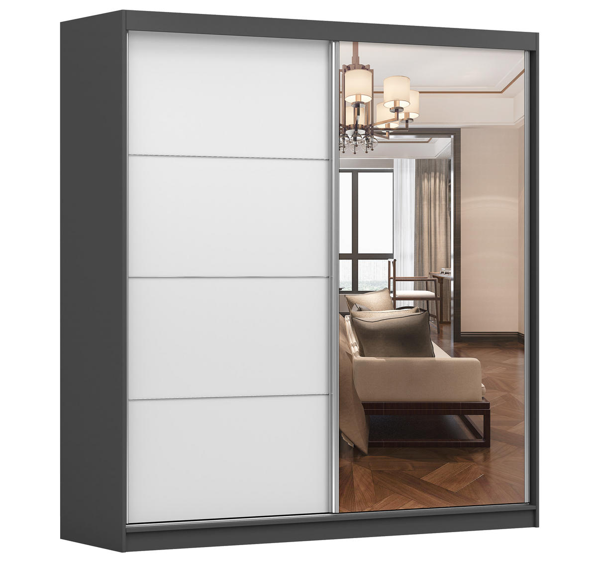 SCHIEBETÜRENSCHRANK - Schrank BEN 42 Graphit - Graphitfarben, Holzwerkstoff (203/218/61cm) - Möblo