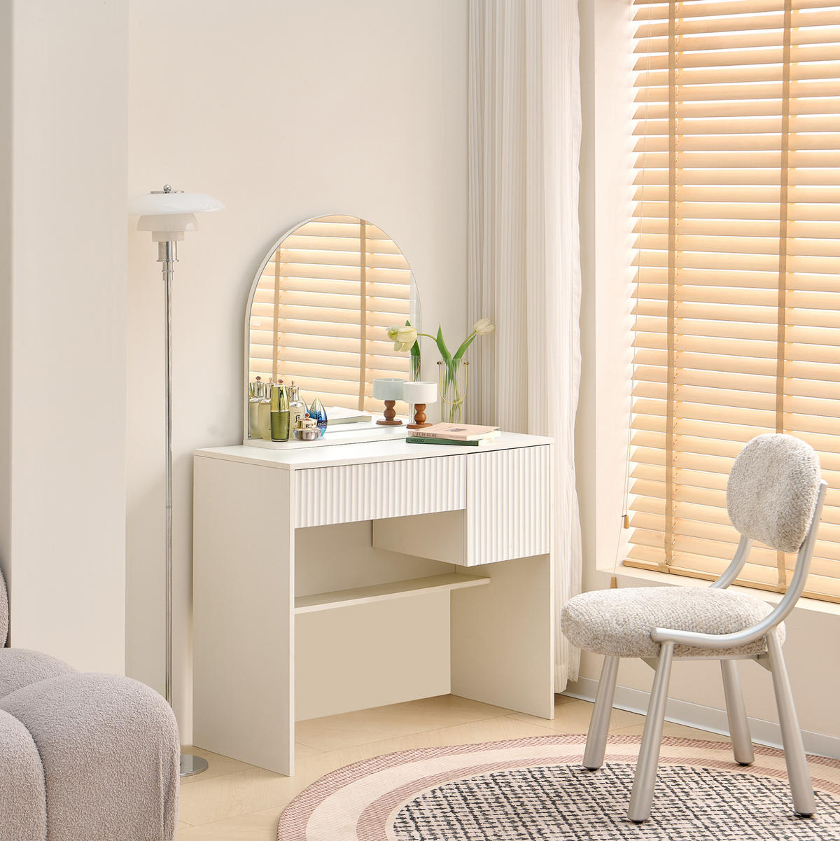SCHMINKTISCH 40/90/135 cm weiß aus MDF mit Spiegel und 2 Schubladen - Weiß, Holzwerkstoff (40/135/90cm) - OKWISH