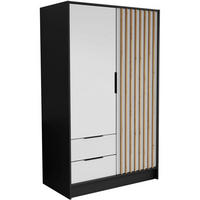 DREHTÜRENSCHRANK Nero 100/51/200 cm mit Lamellen schwarz+weiß - Schwarz/Weiß, Holzwerkstoff (100/200/51cm) - Beautysofa