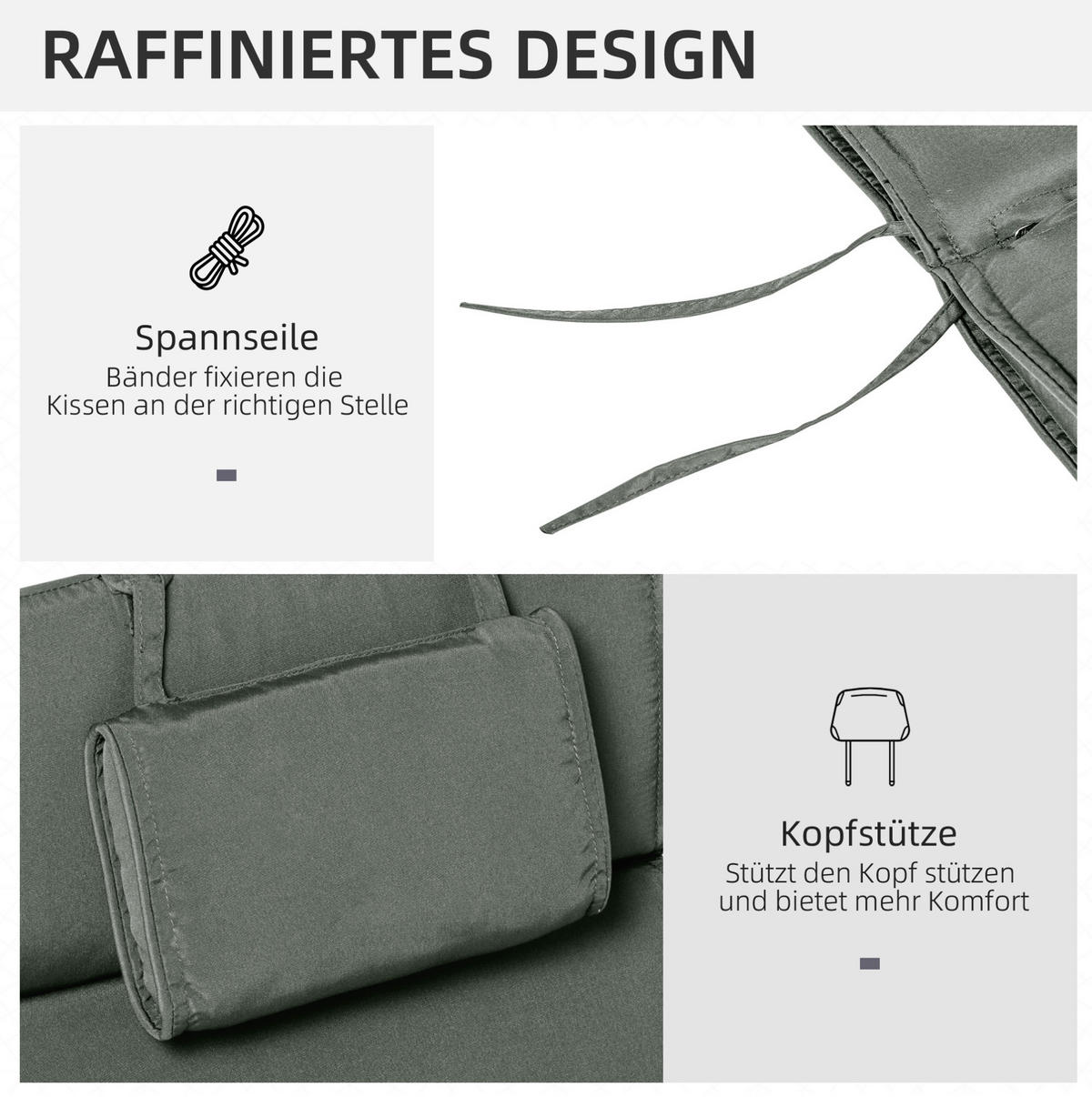 LIEGENAUFLAGE aus Polyester 198x53x5 cm Grau mit abnehmbarem Bezug - Grau, Textil (53/5/198cm) - Modfu