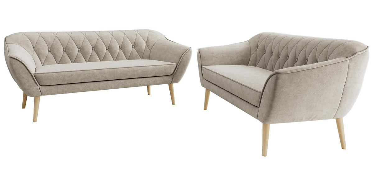 SEDACIA ZOSTAVA PIRS 3+3 - Sivobéžová Štruktúrovaná látka - Drevené nohy - farba buka/sivobéžová, kompozitné drevo/textil (180/75/74cm) - MKS