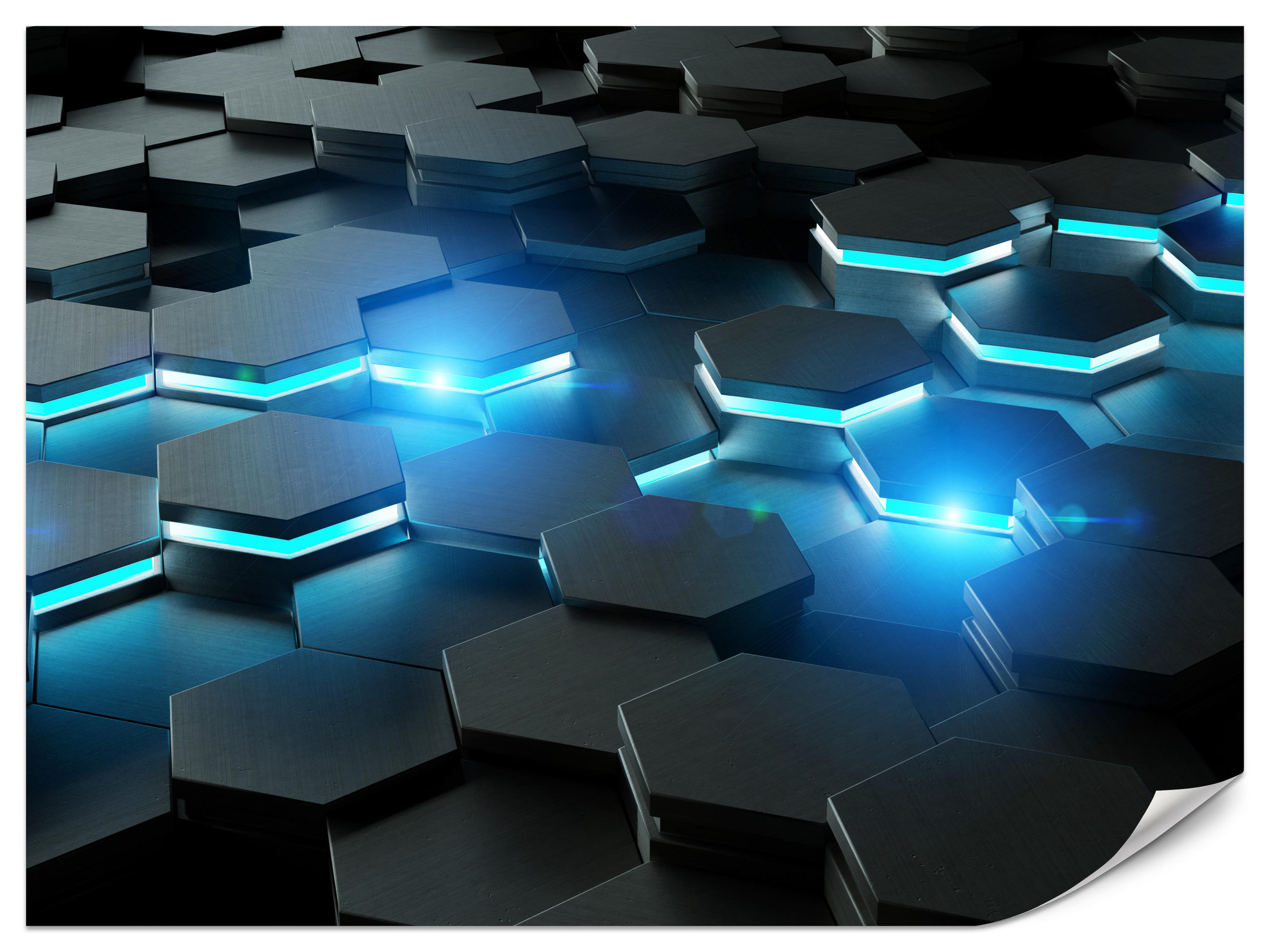 FOTOTAPETE für Jugendzimmer Schwarz Blau Hexagone 500x350 - Blau/Schwarz, Papier (500/350cm) - Muralo