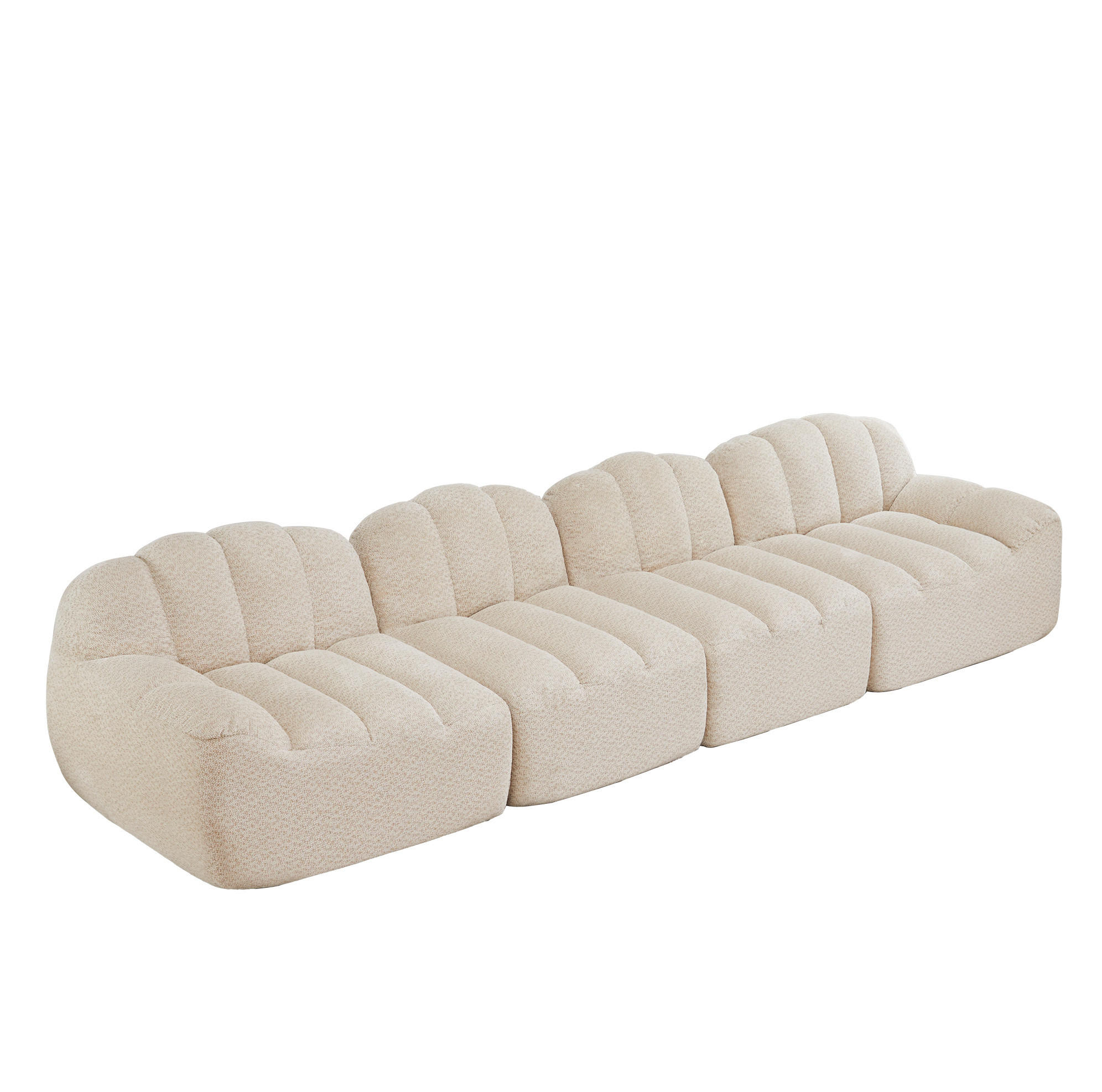 MODULARES 4-Sitzer-Sofa aus granuliertem Fleece mit ergonomischer Muschelform Beige-Weiß - Beige, Textil (104/79/366cm) - Modenvie