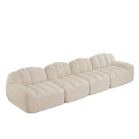 MODULARES 4-Sitzer-Sofa aus granuliertem Fleece mit ergonomischer Muschelform Beige-Weiß - Beige, Textil (104/79/366cm) - Modenvie