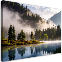 BILDER, Wald im Nebel am See Landschaft - Grün, Textil (45/30cm) - Feeby