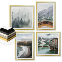 WANDBILDER 4er Set - 50x50 cm & 40x60 cm Goldrahmen - Berge, See, Boot, Nebel, Strand - Goldfarben, Kunststoff (50/50cm) - ArtPrintCave