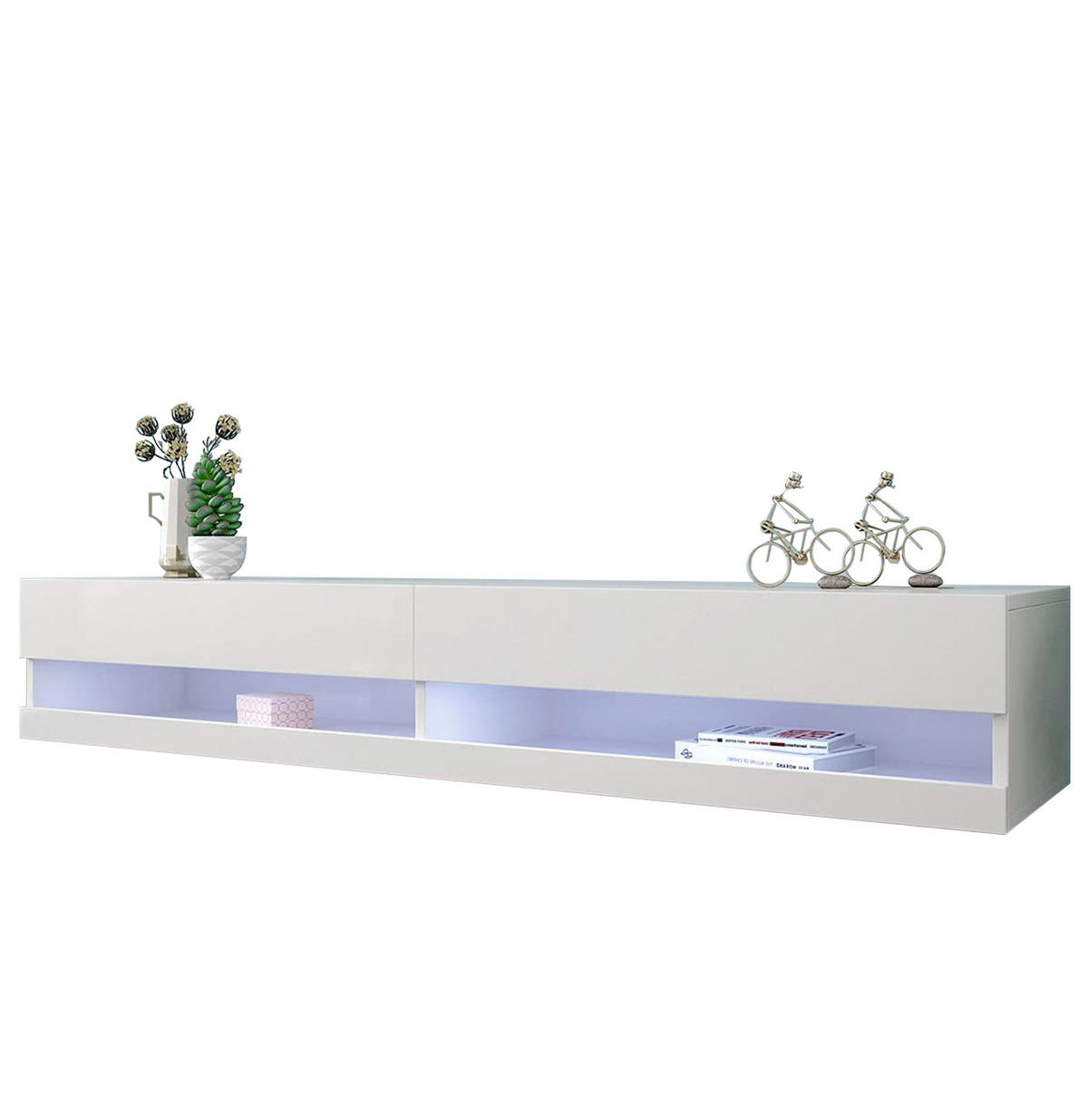 TV ormarić od MDF-a 140x40x30,5 cm bijela s LED rasvjetom, zidna montaža i visokosjajna prednja strana - bijela, drvni materijal (140/30.5/40cm) - Modfu