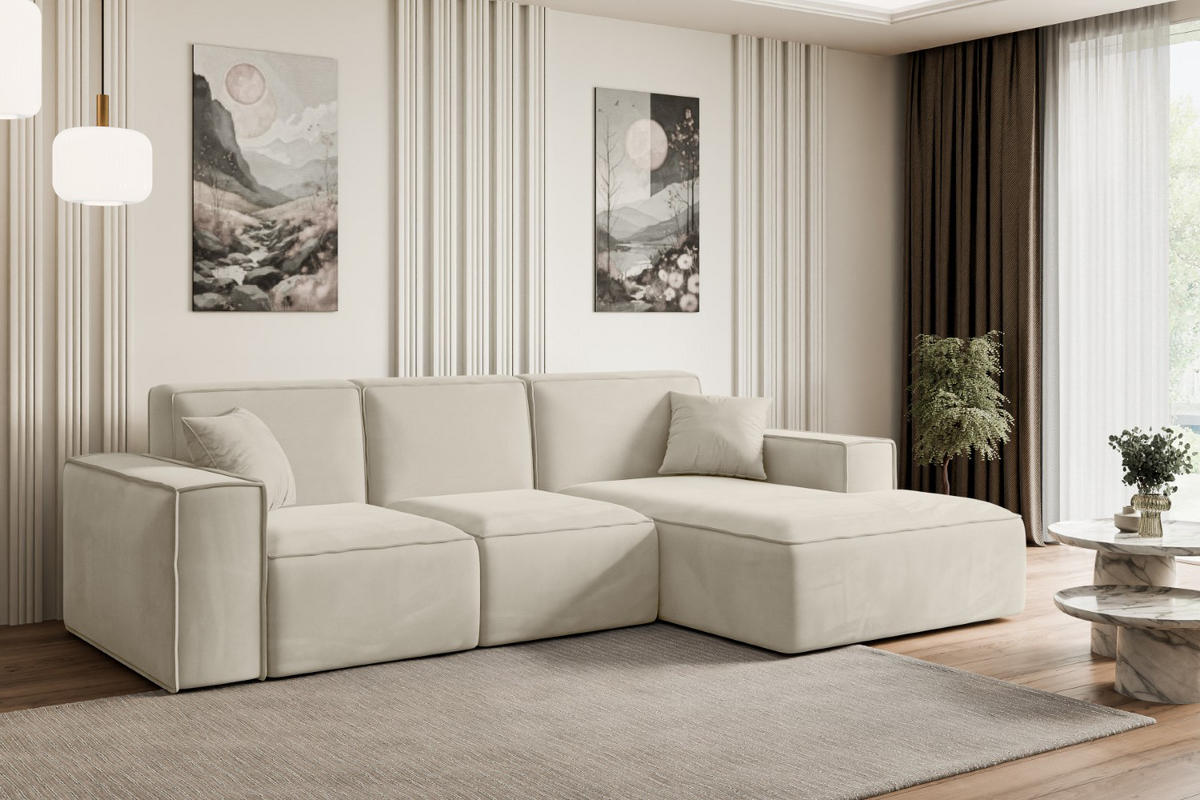 ECKSOFA Ottomane Rechts SERRA-L - 266x165x73 cm Beige Velours - Beige/Schwarz, Holzwerkstoff/Kunststoff (266/165cm) - ALTDECOR