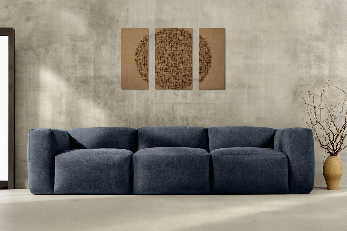 3-SITZER-MODULSOFA BUFFO mit extrem weicher und bequemer Sitzfläche, Gewebestoff, dunkelblau - Dunkelblau, Textil (290/73/96cm) - KONSIMO®