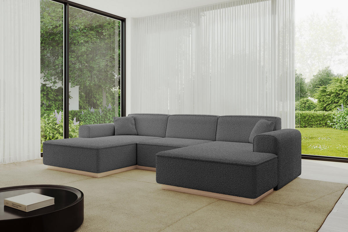 WOHNLANDSCHAFT IREA-U1 - 303x171x83 cm Grau - Dunkelgrau/Olivgrün, Holzwerkstoff/Textil (303/83/171cm) - ALTDECOR