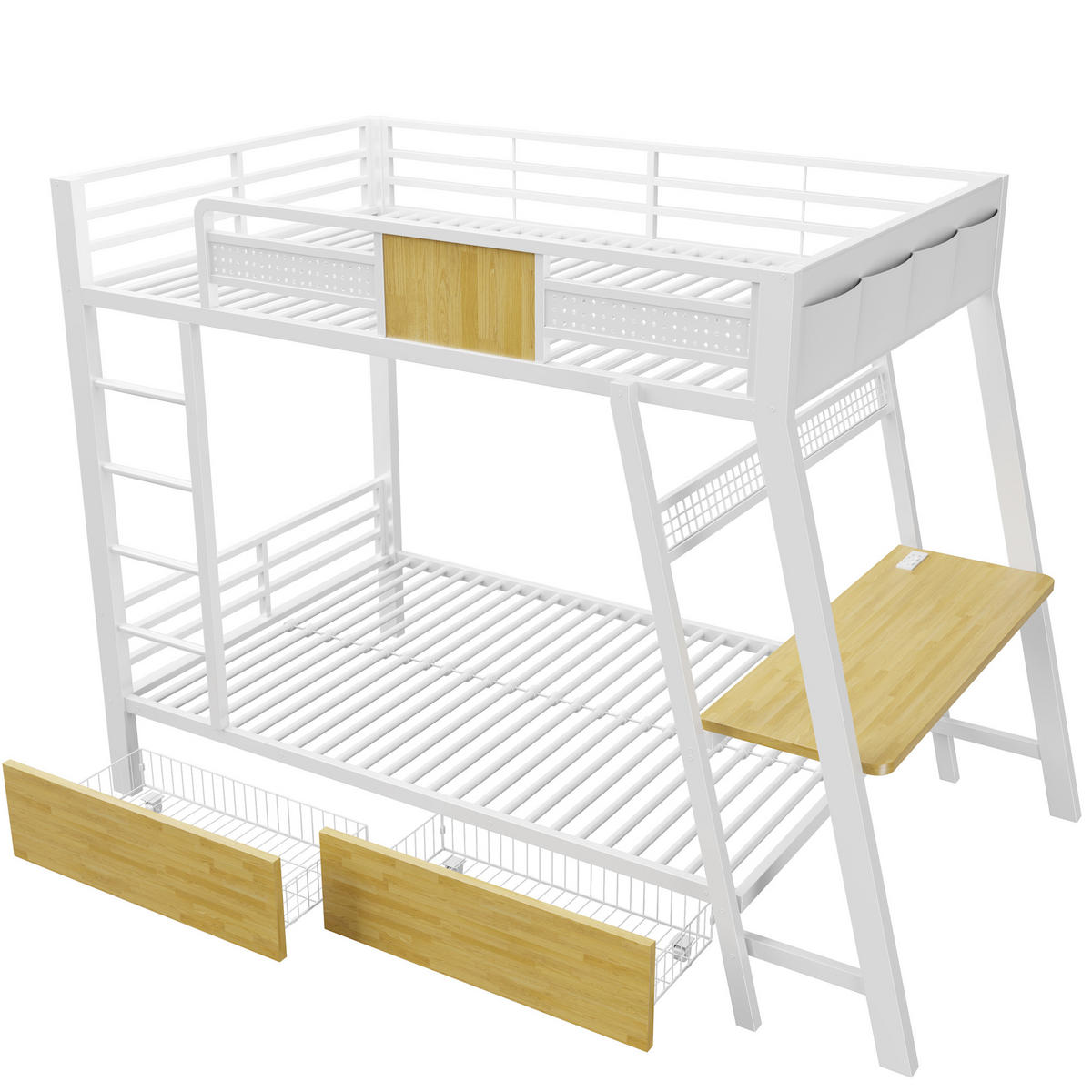 ETAGENBETT 90x200cm Metall Schreibtisch LED USB Weiß - Weiß, Metall (90/200cm) - FLIEKS
