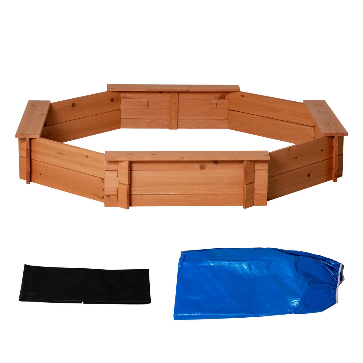 SANDKASTEN DE-18744 achteckig mit 4 Bänken & Abdeckung Orange - Orange, Holzwerkstoff (139.5/139.5/21.5cm) - ComfortXL