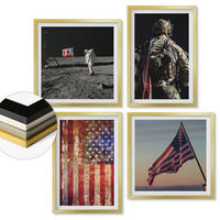 WANDBILDER 4er Set - 50x50 cm & 40x60 cm Goldrahmen - Amerikanische Symbole, USA-Flagge - Goldfarben, Kunststoff (50/50cm) - ArtPrintCave