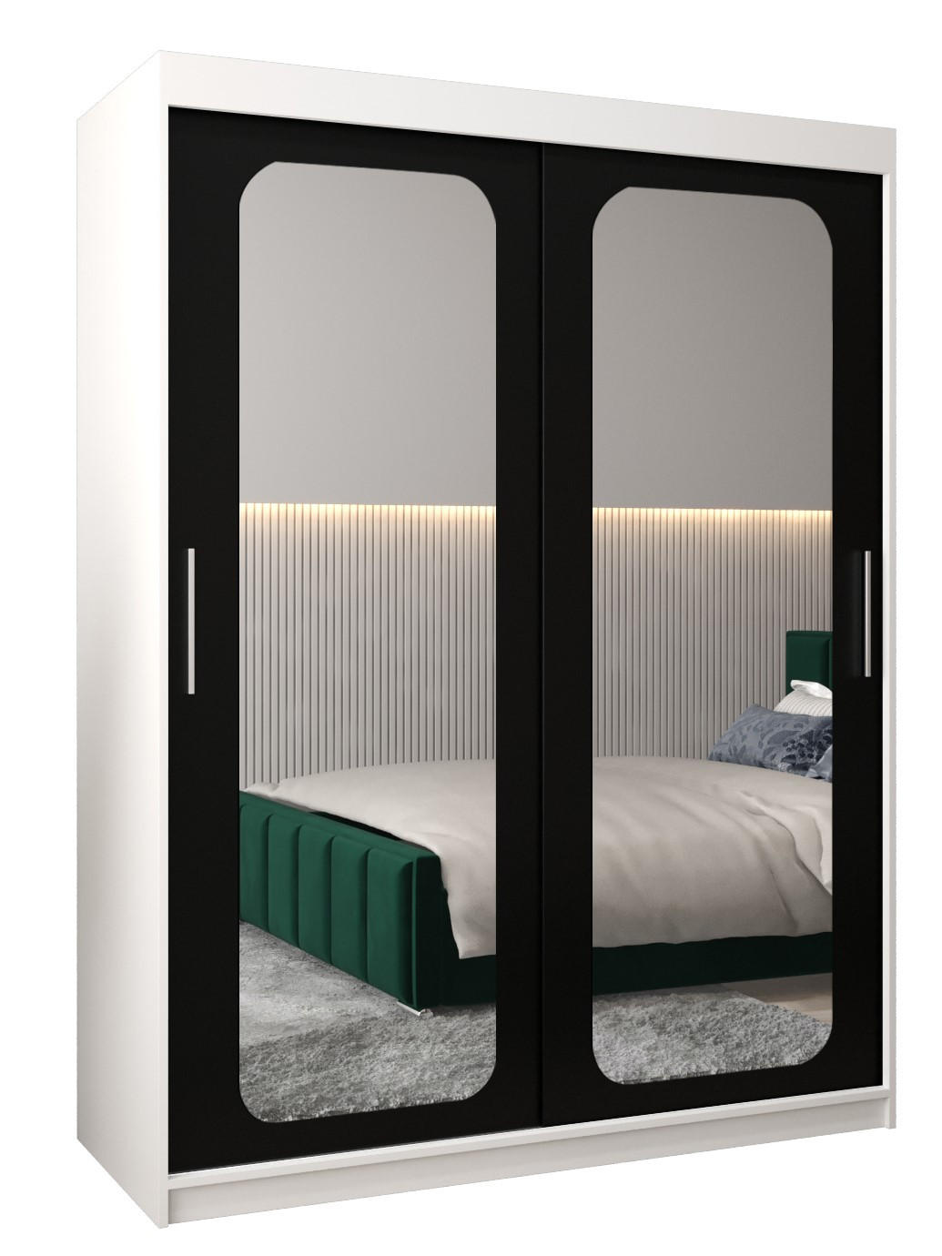 SCHWEBETÜRENSCHRANK 200/150/62 2-türig - Silberfarben/Schwarz, Holz/Kunststoff (150/200/62cm) - Abiks Möbel