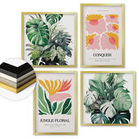 WANDBILDER 4er Set - 50x50 cm & 40x60 cm Goldrahmen - Blumen und Blätter – moderne Poster - Goldfarben, Kunststoff (50/50cm) - ArtPrintCave