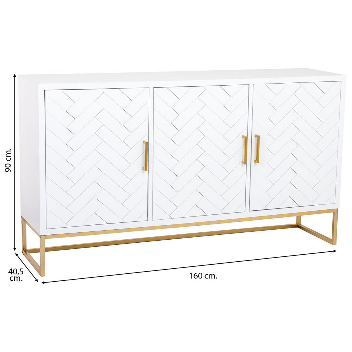 SIDEBOARD mit 3 türiges aus holz und metall 160x41x90 cm - Weiß, Holz (160/90/41cm) - Wanderlust