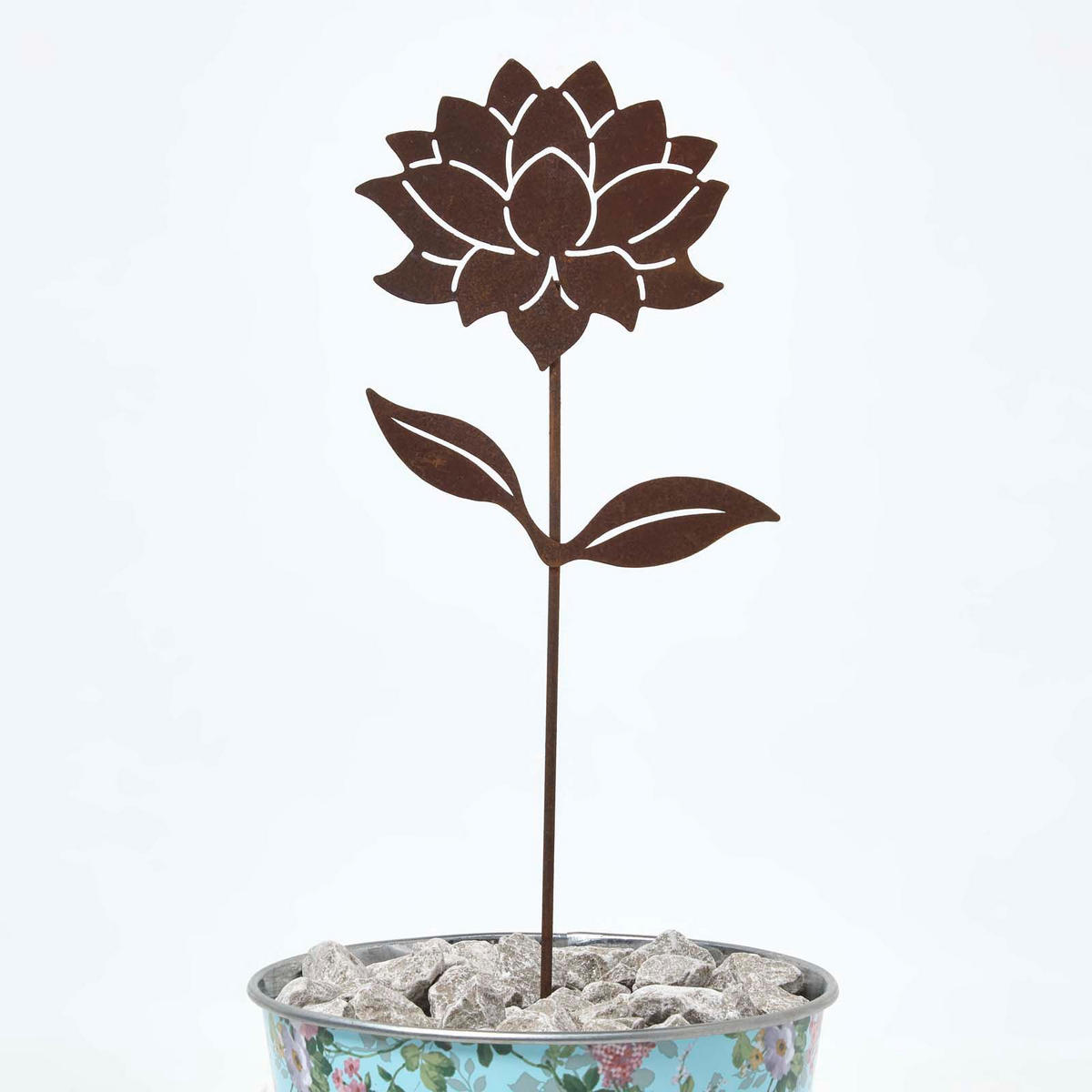 GARTENSTECKER Metall – 2er-Set Dahlien Gartendeko in Rostoptik - Rostfarben, Metall (37cm) - Homescapes