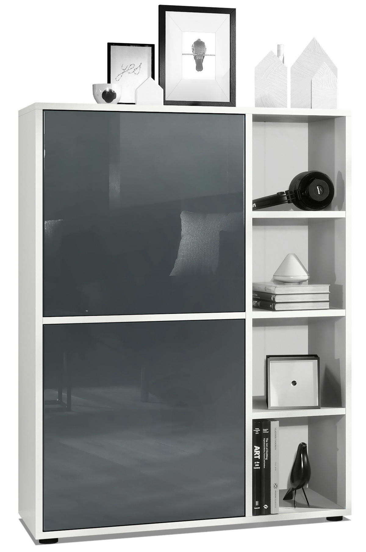 HIGHBOARD Cuba Türen in Grau Hochglanz - Grau, Holzwerkstoff (79/105.5/35.5cm) - Vladon