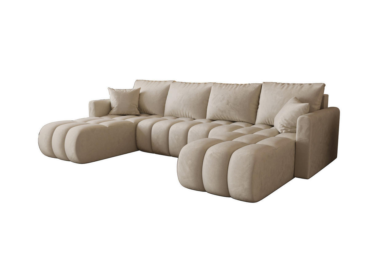 SEDACÍ souprava GARDA tvar U béžová samet Monolith 2 - funkce spaní, úložný prostor - béžová, textil (305/88/150cm) - Cornero