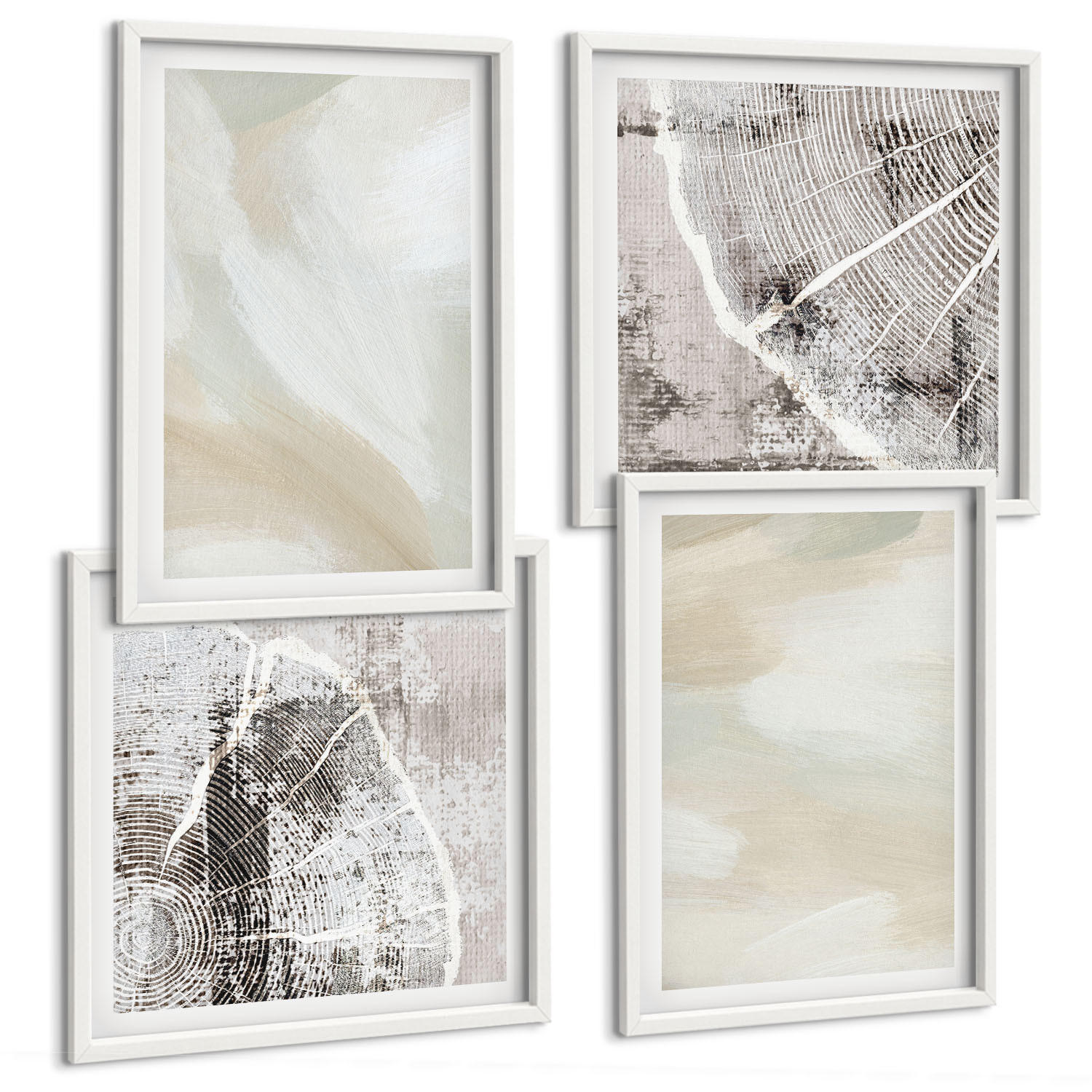 BILDER SET 4er Set - 50x50 cm & 40x60 cm Weißer Rahmen - Minimalismus der Farbstruktur - Weiß, Kunststoff (50/50cm) - TULUP