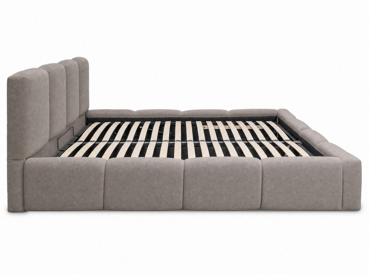 POLSTERBETT Amore Taupe 180/200 cm Samt mit Bettkasten - Taupe, Textil/Metall (180/200cm) - wonello