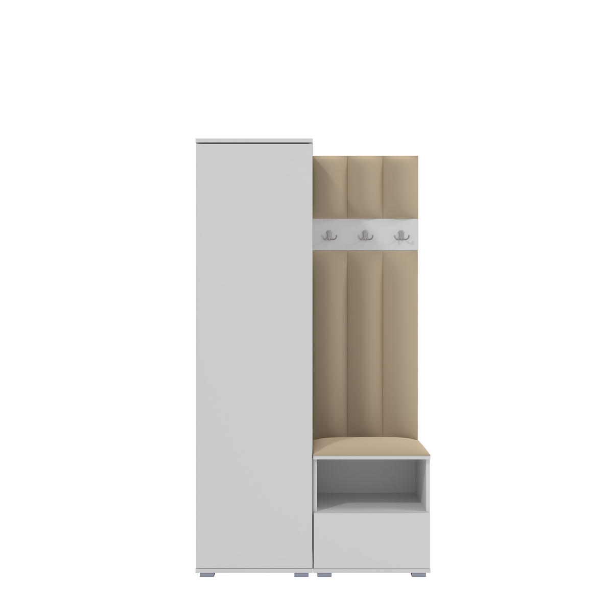 GEPOLSTERT Garderoben-Set Nela I LUX (Weiß + Stoff Trinity 04) - Beige/Silberfarben, Holz/Holzwerkstoff (100/187/40cm) - Ravio